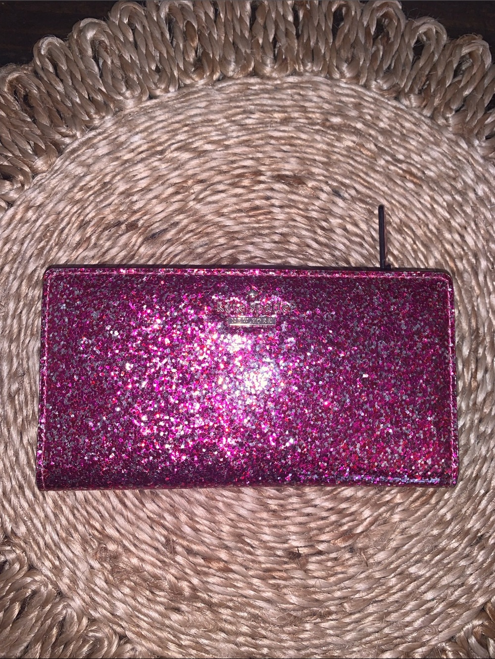 Kate Spade Pink Glitter Storybook Lining snap wallet